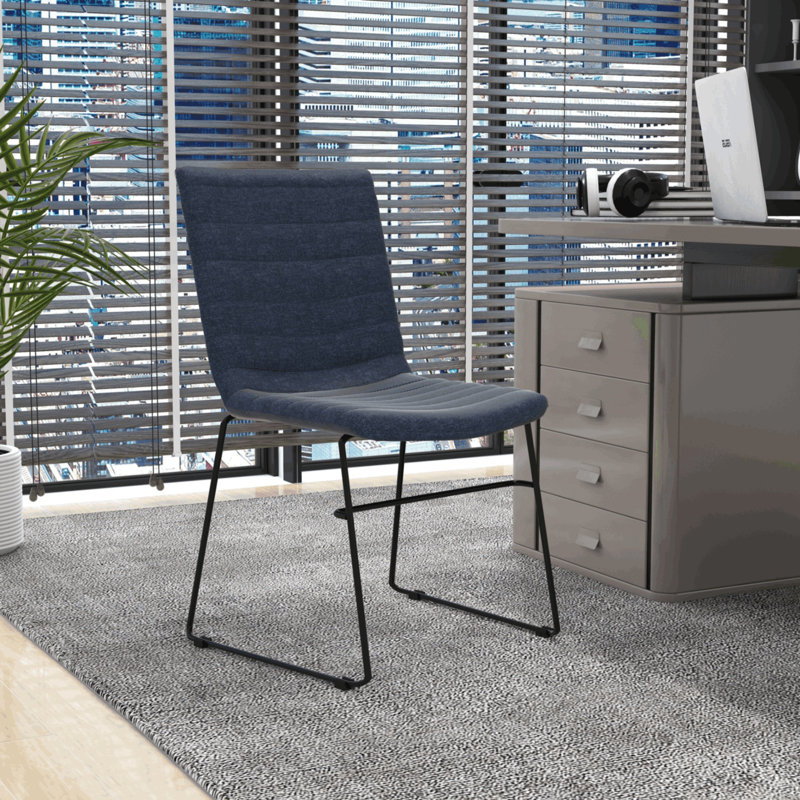 Chaise d'invité de bureau en cuir / polyester Lagan, Bleu très foncé