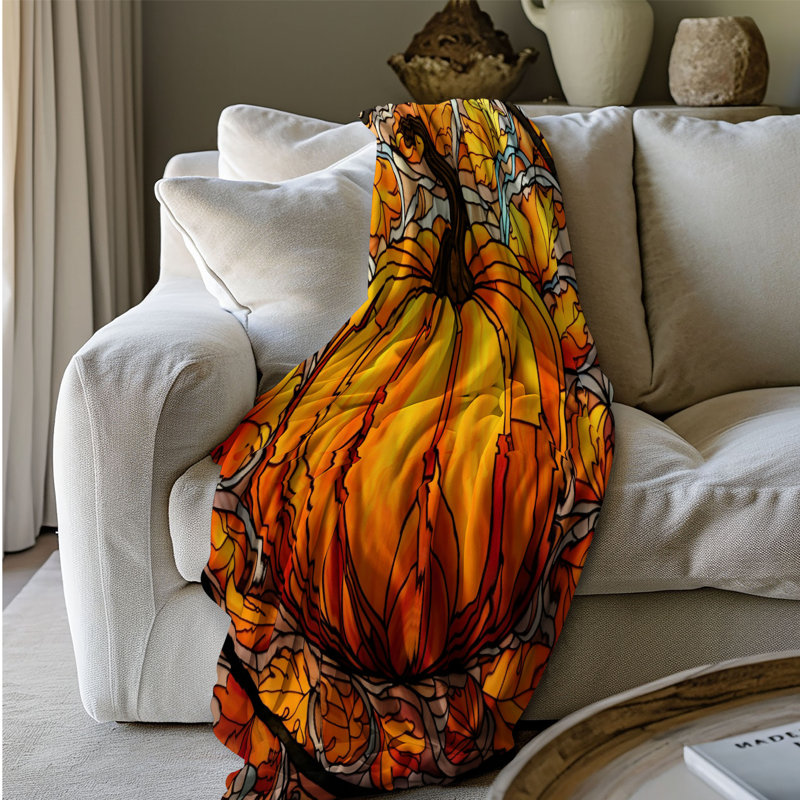 Stained Halloween Pumpkins - 1 Piece Premium Sherpa Blanket, Queen