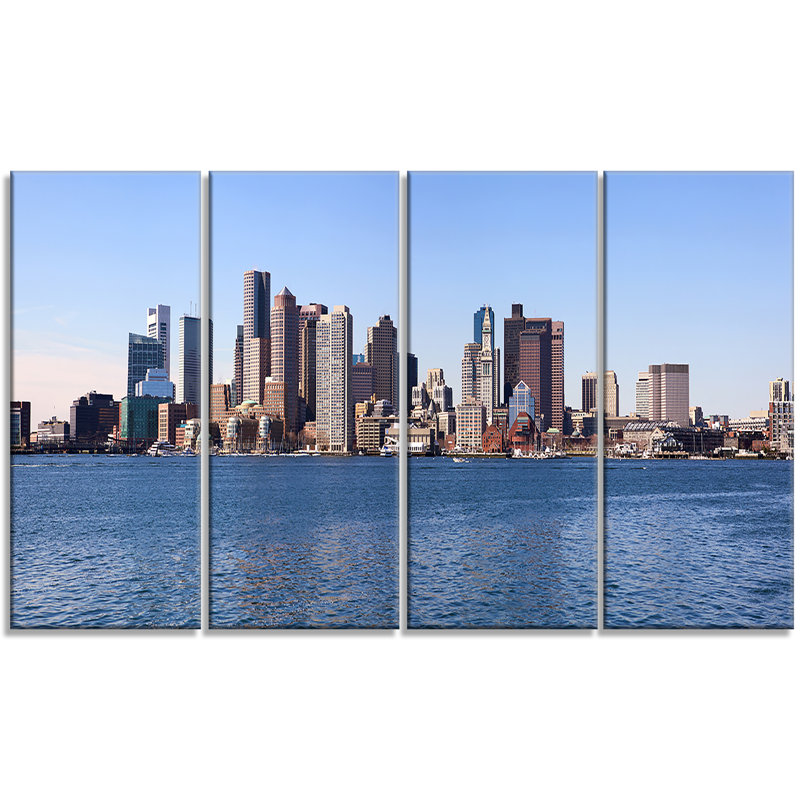 Ensemble de 4 reproductions de photos sur toile tendue, "boston horizon panorama" -cityscape