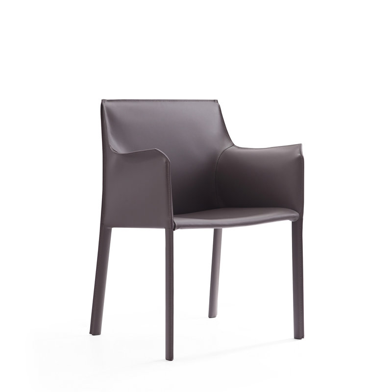 Bencion Vegan Leather Upholstered Metal Side Chair in Weathered Gray, Gray