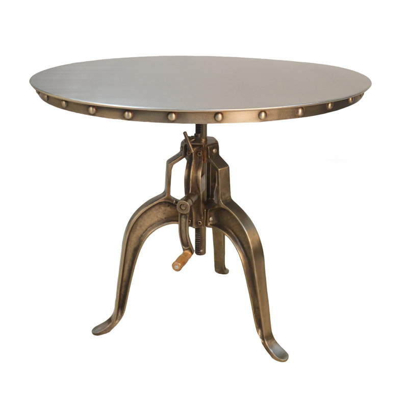 Gulustan Adjustable Height Three Leg Base Round Top Dining Table, Antique Nickle