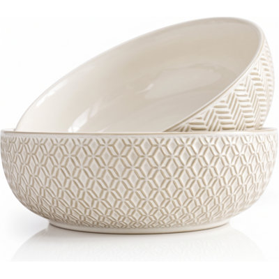  Ceramic Salad Bowls, 100oz, Cream, Narbonne Collection