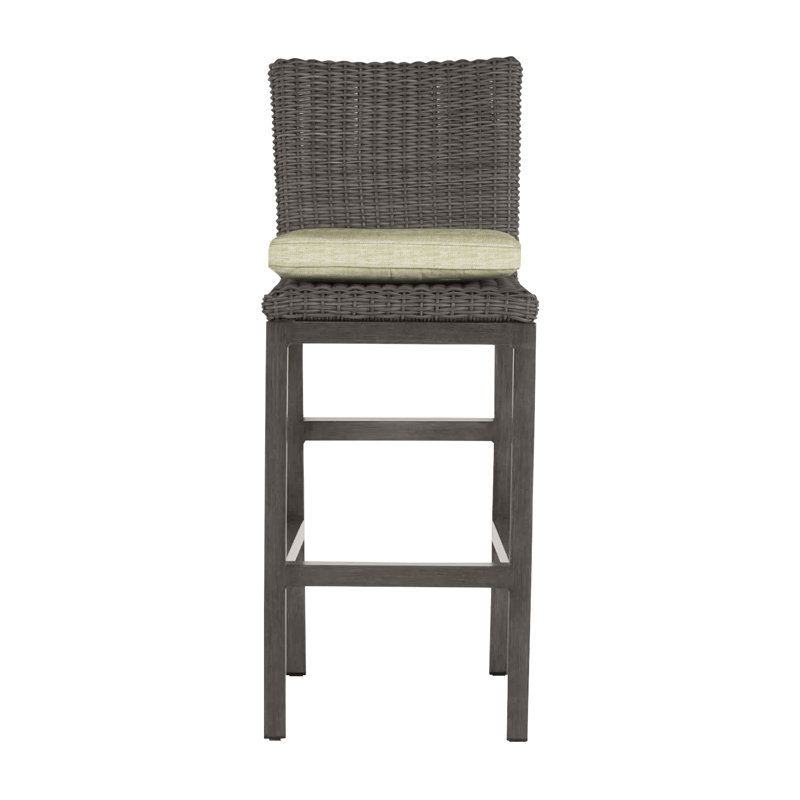 Rustic 30.5" Patio Bar Stool with Cushion, Slate Gray, Welt, Rollo Lace InsideOut® Linen