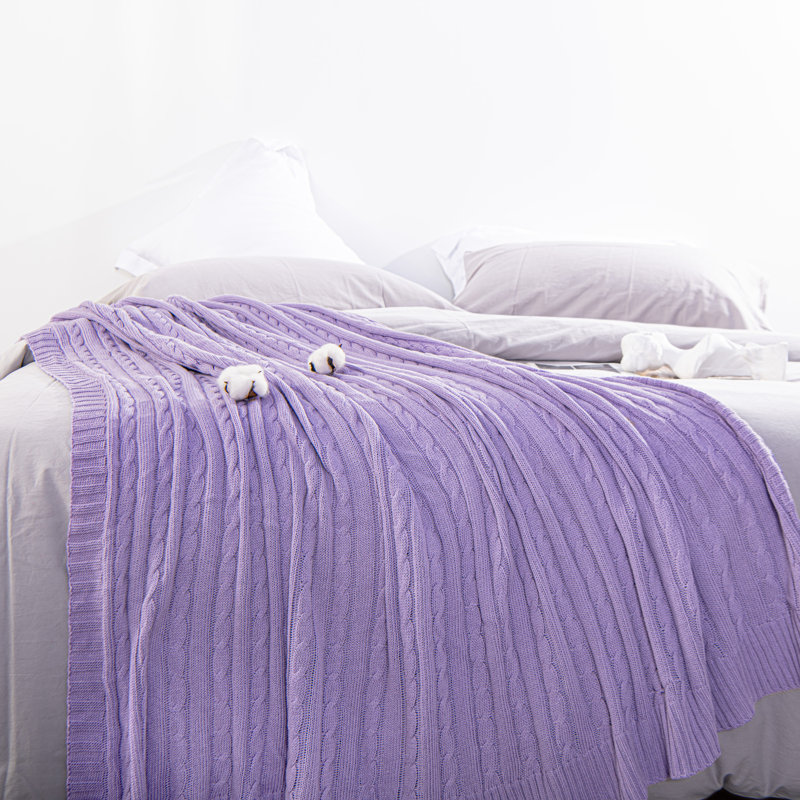 Couverture en tricot 100% coton naturel, douce et respirante, 60 po x 80 po, Simple (60 po x 80 po), Orchidée