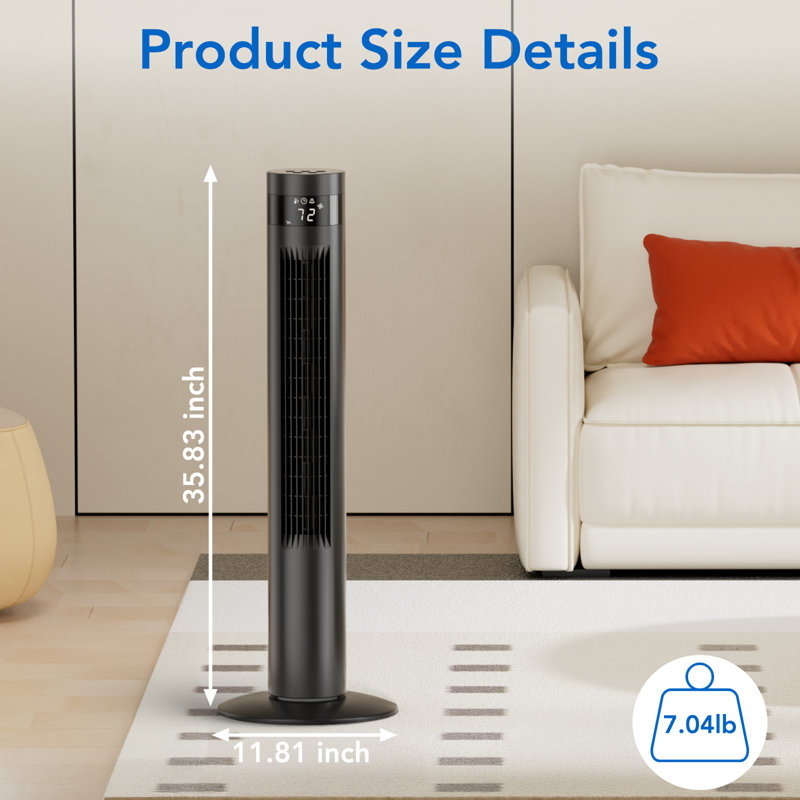 Havato Tower Fans for Home, 35" Standing Floor Fan with Remote, 85° Oscillating Fan, 24 ft/s High Velocity, LED Display | 3 Speeds, 3 Modes, 12H Timer| Whisper-Quiet Bedroom