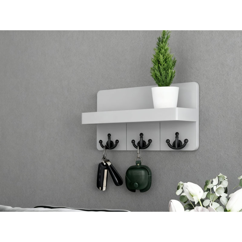 Porte-clés mural avec tablette flottante, organisateur de courrier rustique avec 3 crochets d'ancrage pour la décoration et le rangement du vestibule