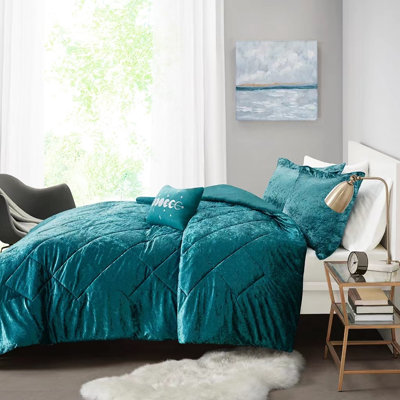 Housse de couette double / grand en velours bleu sarcelle, diamant, coussin décoratif, literie lavable à la machine, style,