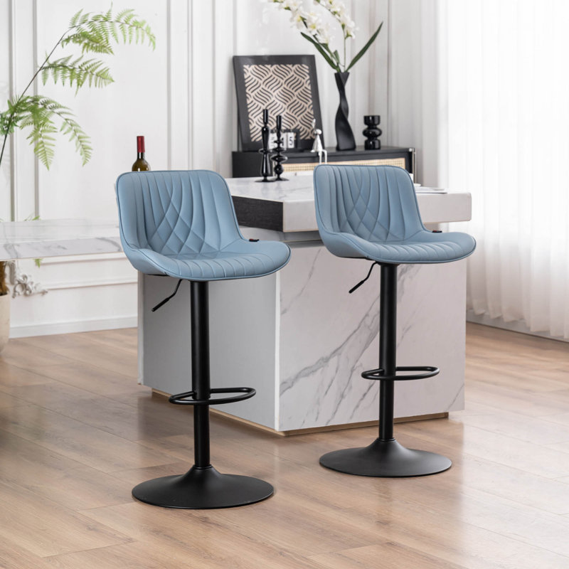 Tabourets de bar pivotants à hauteur réglable Zager, tabourets de comptoir rembourrés en cuir, tabouret de pub moderne, Bleu
