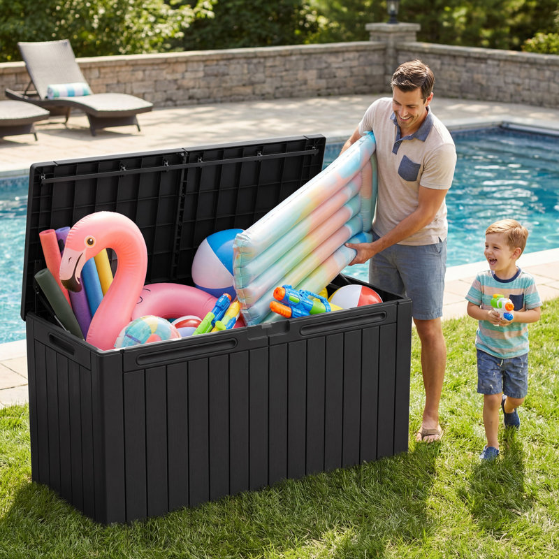 Boîte de rangement verrouillable en résine résistante à l'eau 100 gallons GUNJI, Noir