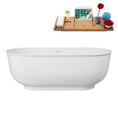 66.5" Streamline Soaking Freestanding Tub and Tray With Internal Drain