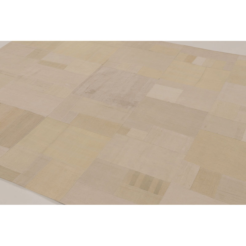 Vintage Turkish Patchwork Rug With Neutral Design In Beige & Gold - Rug & Kilim