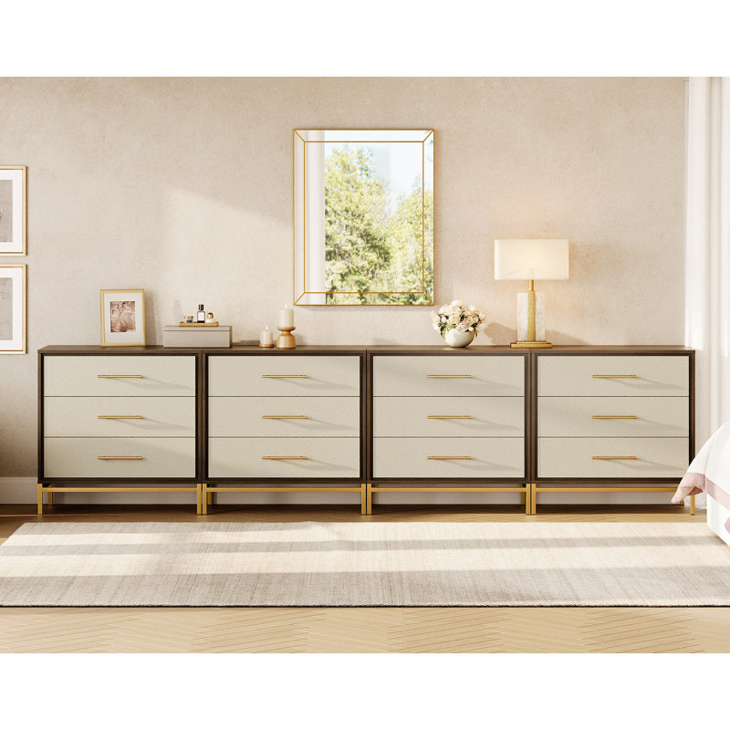  Leather Texture Finish Dresser With 14" Deep Drawer, Set Of 4