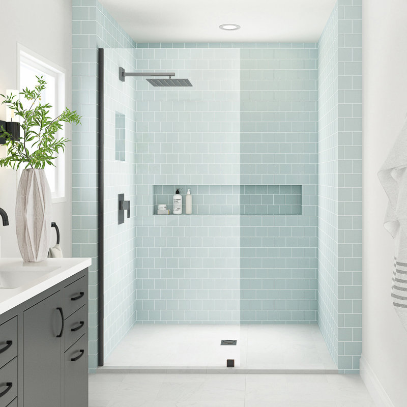 Elyse XL 30 in. W x 80 in. H Fixed Frameless Shower Door with Clear Star Cast Glass, Oil Rubbed Bronze