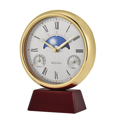 Glass Solid Wood Tabletop Clock in Gold