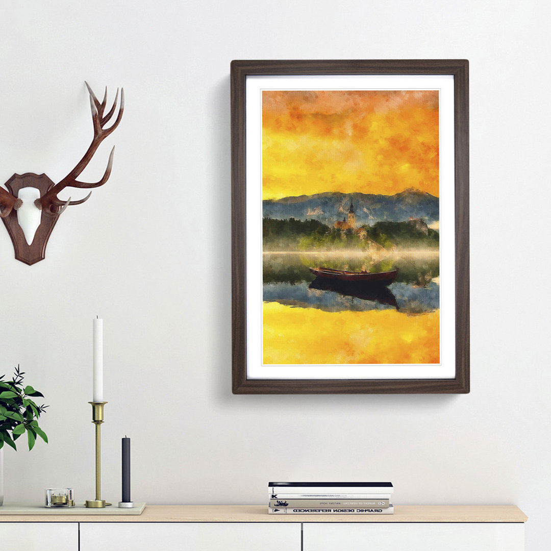Boat in Lake Bled in Slovenia - Framed Print