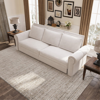 Chesterfield Sofa,93.7" King Pull Out Sofa Bed, 3-In-1 Velvet Convertible Sleeper Sofa With Nailhead Trim & Rolled Arm,Multi-Functional Sofa Bed For Living Room,Bedroom,Apartment,Office,Beige