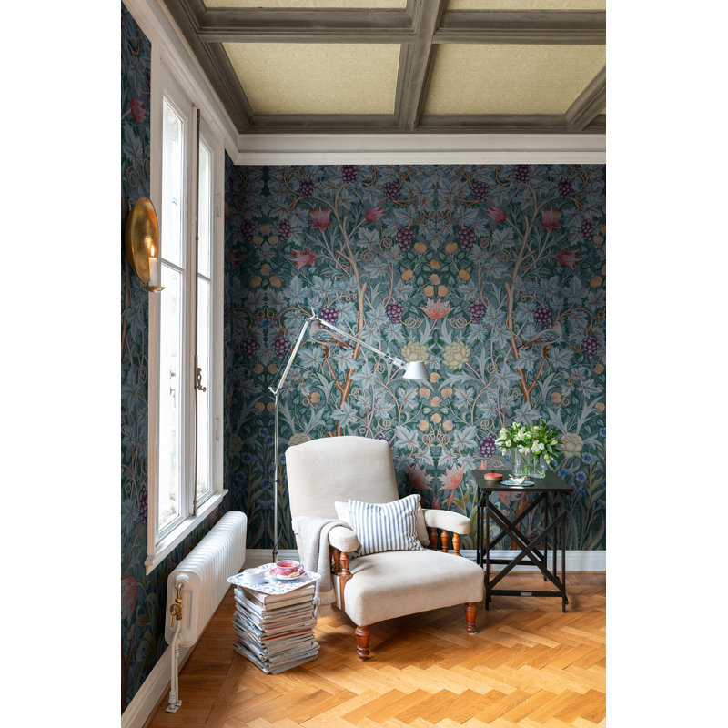 Vine Embroidery Sea Green Wall Mural, Teal