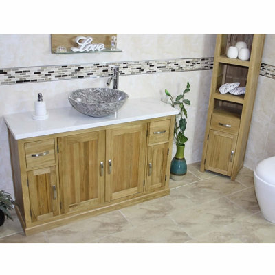 Decastro 1230 mm Freestanding Single Vanity with Vessel Stone Basin