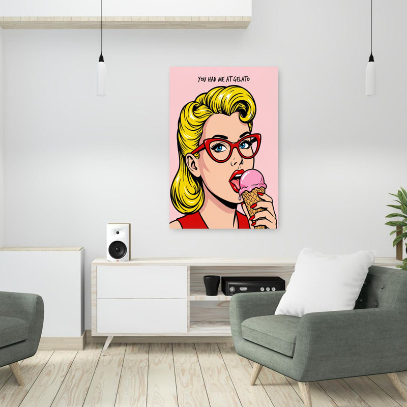 «Retro Girl Gelato», art mural rétro, H 36 po x l 24 po