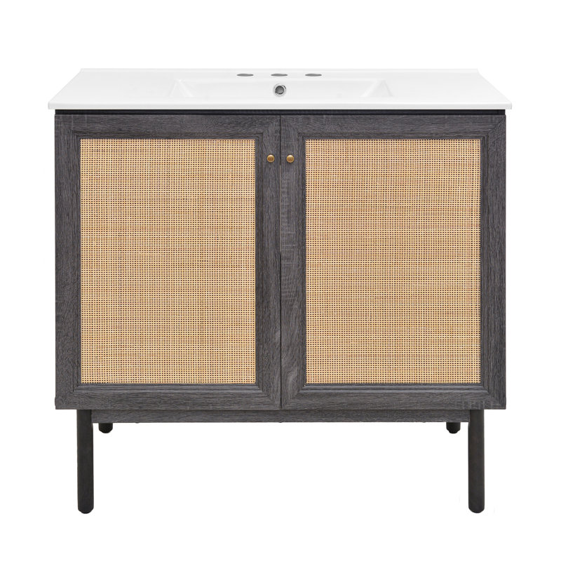 Meuble-lavabo classe 36, Chêne noir, Blanc, 8" Widespread