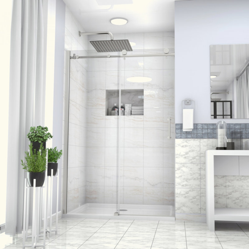 Paroi de douche coulissante simple H 48 po x H 76 po, Nickel brossé