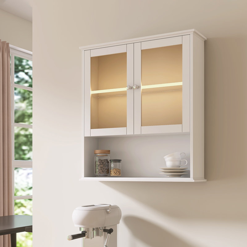 Armoire à pharmacie murale avec lumière DEL 26 po Red Barrel Studio®, Blanc