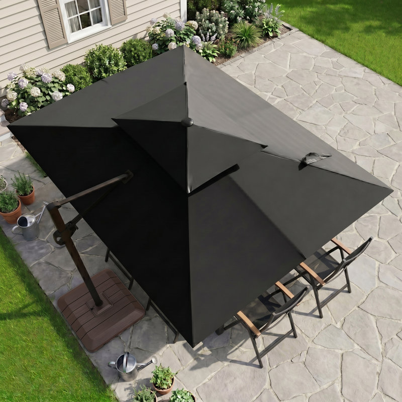 Parasol rectangulaire Sil 11 pi x 9 pi, base avec contrepoids incluse, Noir, noir, noir, noir