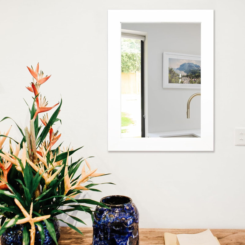 Rectangular Wall Mirror For Bathroom, Bedroom, Entryway, Living Room, 16" x 12", White