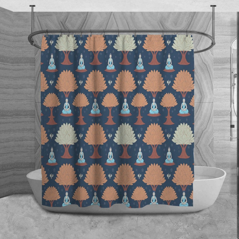 Meditation Shower Curtain Yoga Bathroom Decor Blue, H 93 po x l 70 po