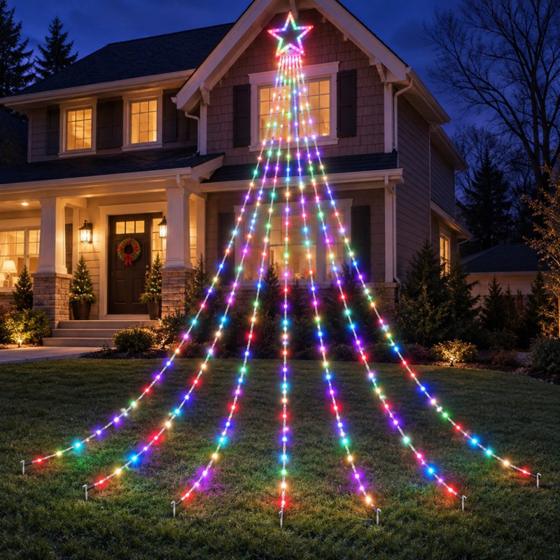 Guirlande lumineuse cascade d'étoiles RGB de 5 mètres avec télécommande et minuterie