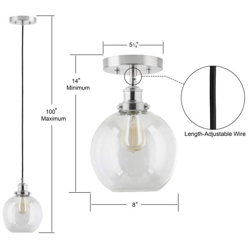 Dedriana 1 - Light Single Pendant, Brushed Nickel, Clear, No