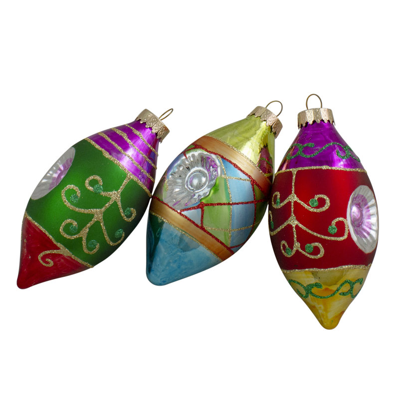 Ensemble d'ornement de Noël multicolore avec réflecteurs rétro en verre faîteau 4,25 po