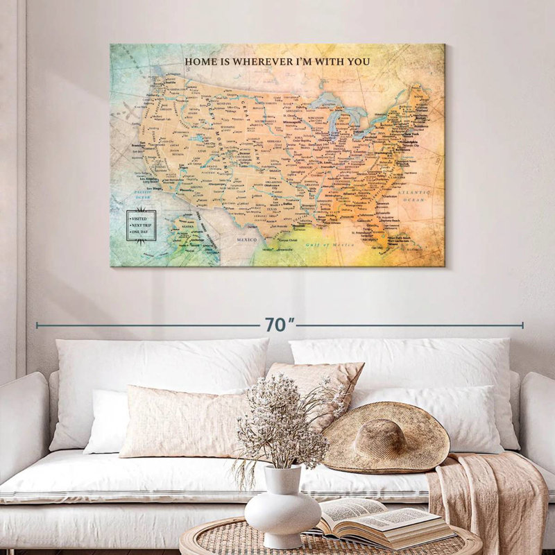 Home With You Push Pin USA Amrico, H 32 po x l 48 po