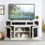 Meuble télé blanc 152 cm (59,85 po), design, compatible avec les téléviseurs de 165 cm (65 po), pour chambre à coucher, 8 passe-câbles, dimensions : 152 cm (59,85 po) de largeur, 40 cm (15,79 po) de profondeur, 80,5 cm (31,7 po) de hauteur, divertissement.