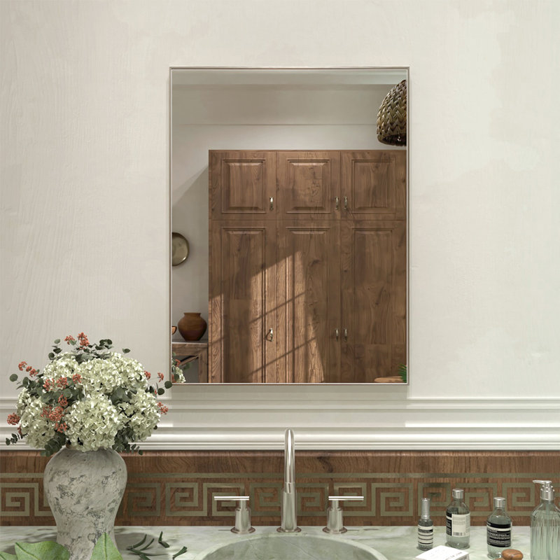 Miroir de salle de bain mural rectangulaire en nickel brossé l 24 po x H 30 po, Nickel brossé, 24 po x 30 po