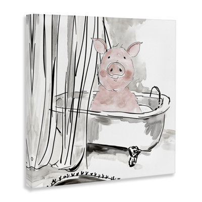 Minimal Bathtub Piggy Canvas, design by Carol Robinson