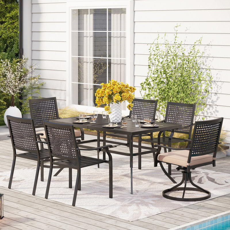 Argyri 6 - Person Patio Dining Set Umbrella Hole Included Rectangular Table with Cushions Included