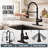 VIBRANTBATH Oil Rubbed Bronze Pull Down Kitchen Faucet, Modern Minimalist Single Handle 3-Function Sprayer Kitchen Sink Faucet with Deck Plate-856708974