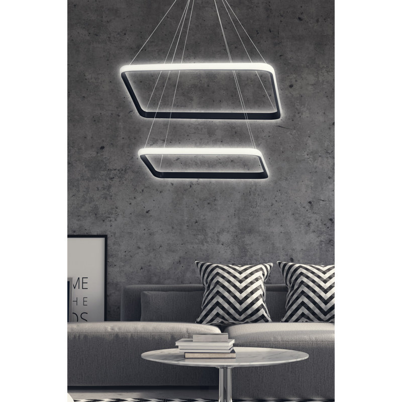 Lustre réglable en aluminium noir, 12 po x 12 po et 15,7 po x 15,7 po | Douille DEL, 40 à 60 watts, lumière blanche (6 500 K) | Conception moderne pour la salle à manger et le salon, solution d'éclairage élégante et élégante