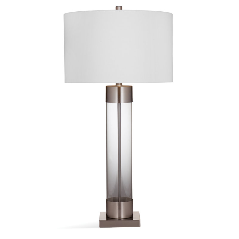 Tennison 34" Clear Glass and Brushed Nickel Table Lamp with White Linen Shade