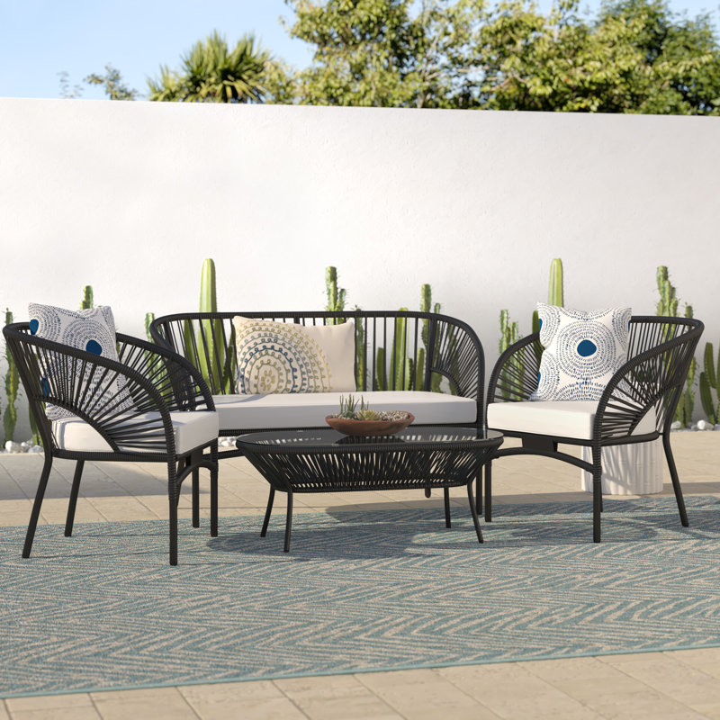 Anding 4 - Person Patio Conversation Set with Cushions, Black