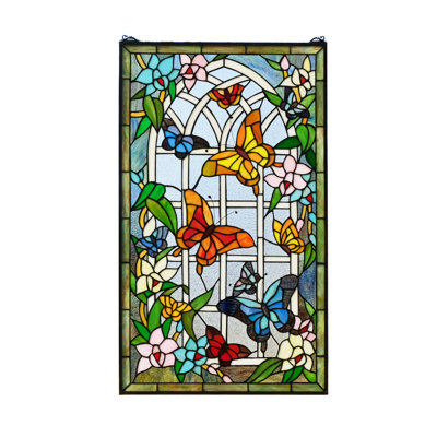 Panneau de vitrail de jardin papillon en vitrail