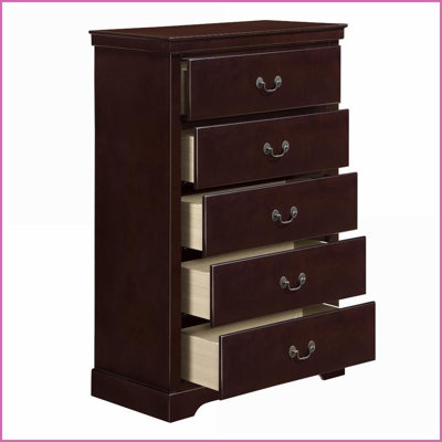Chests &amp; Wardrobes Traditional 5-Drawer Cherry Finish Chest | Wood | Cherry