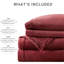 Drap de lit très grand 4 pièces bourgogne, 100% velours doux, comprend un drap plat, 2 taies d'oreiller ajustées, élastique pour matelas de 16 po, facile à laver à la machine, brossé des deux côtés