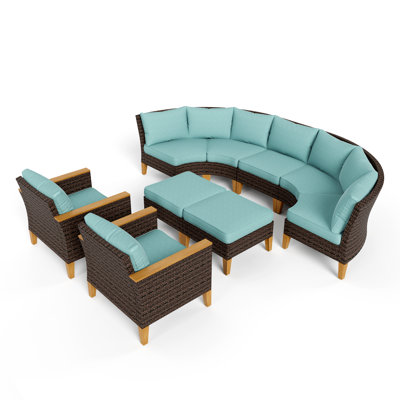 Argyri Wicker Outdoor Patio Conversation Furniture Sectional Set with Fire Pit Table
