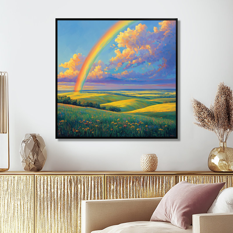 «Giel Rainbow Over The Windy Plains I», art mural arc-en-ciel, Impression encadrée flottante, Noir, noir, noir, noir