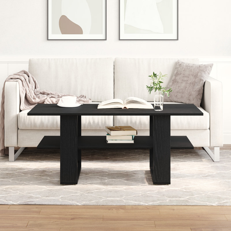 Roshun Coffee Table with Storage, Black Oak