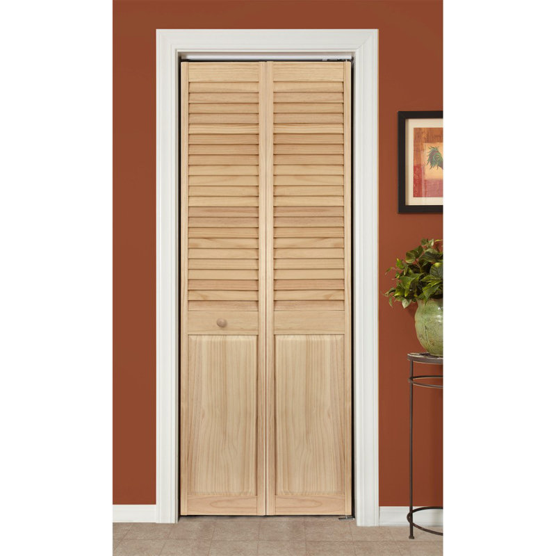 Porte pliante en deux en bois à persiennes Radiata, 28 po x 80 po, Prêt à teindre, brun