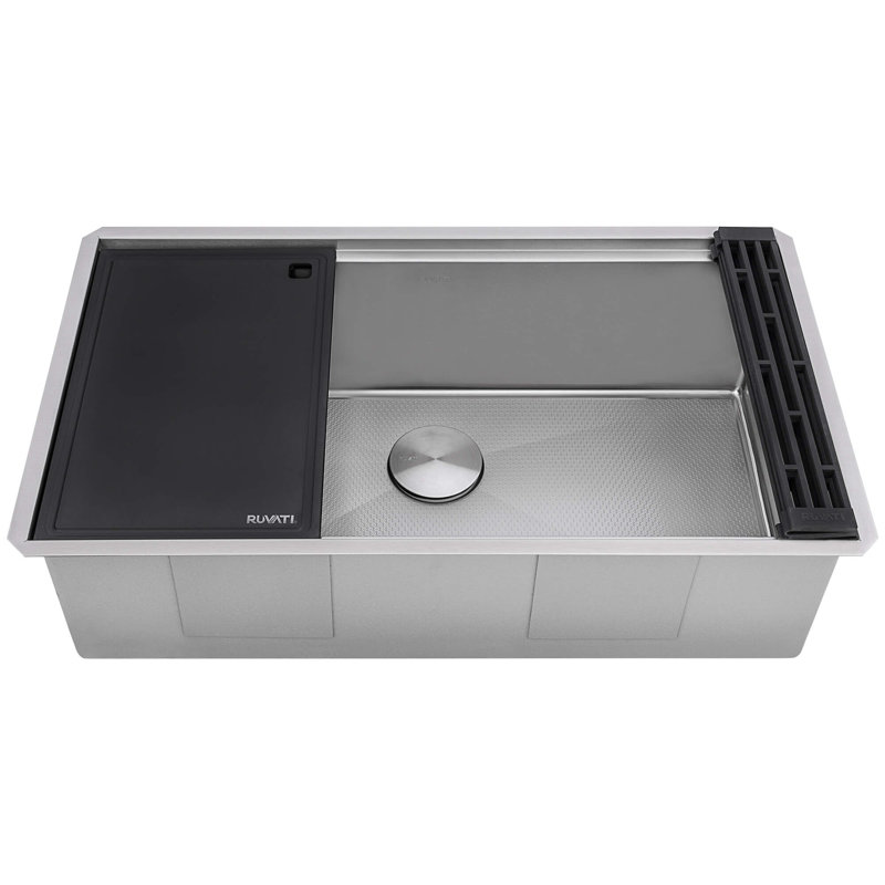 Ruvati Hex Bottom Workstation Scratch Resistant Embossed Kitchen Sink Stainless Steel, 19" L x 33" W