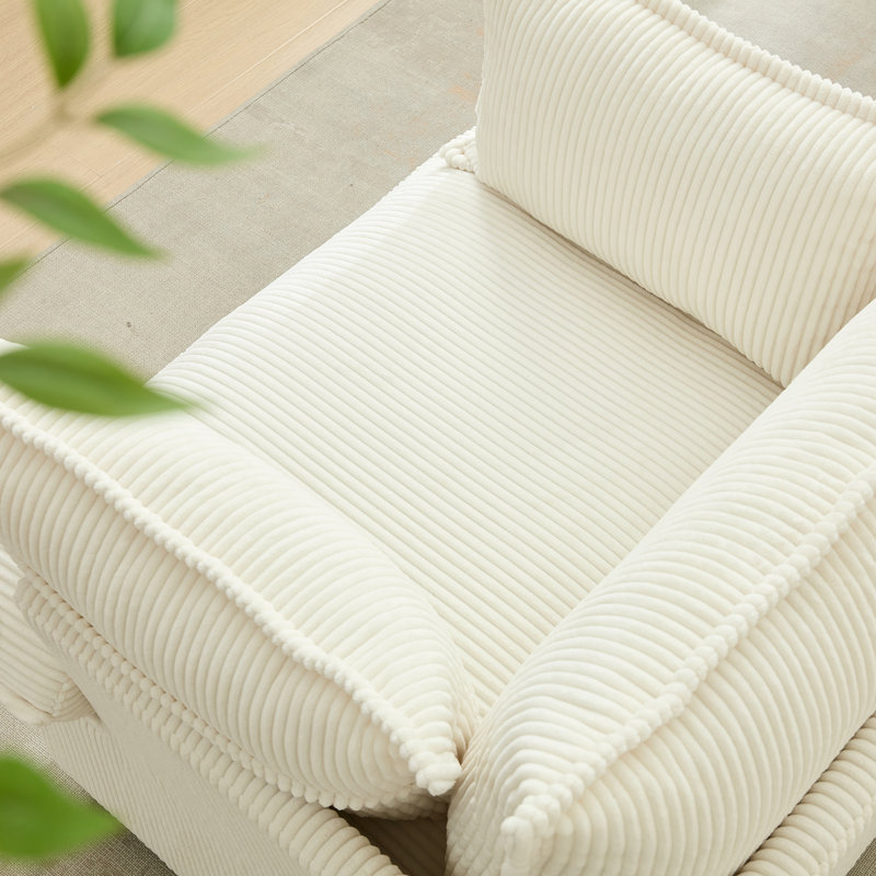 Upholstered Oversized Accent Chair, Comfortable Single Sofa Chair with Pillows, Deep Seat Reading Armchair, White